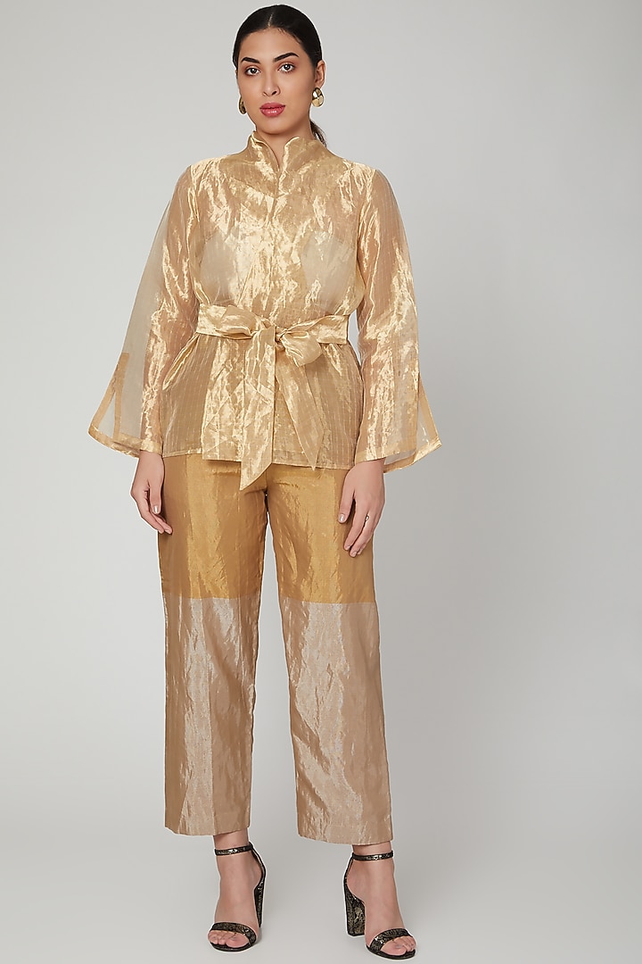 Gold Organza Tissue Wrap Top by Kritika Murarka at Pernia's Pop Up Shop