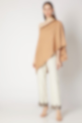 Pale Peach Embroidered One Shoulder Top by Kritika Murarka at Pernia's Pop Up Shop