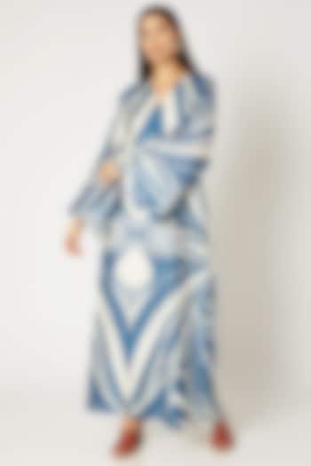 Cobalt Blue Screen Printed A-Line Dress by Kritika Murarka