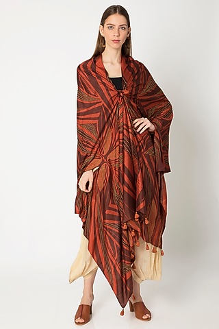 Copper Printed & Embroidered Cape by Kritika Murarka