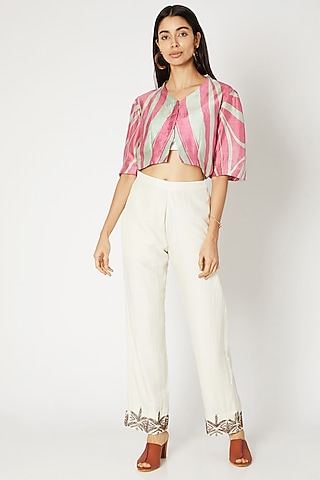 Emerald Green Printed Crop Shirt by Kritika Murarka
