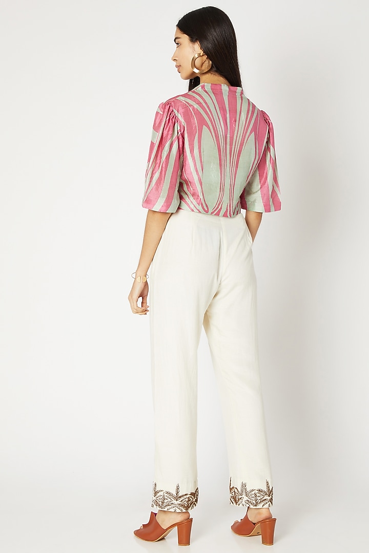 Emerald Green Printed Crop Shirt by Kritika Murarka at Pernia's Pop Up Shop