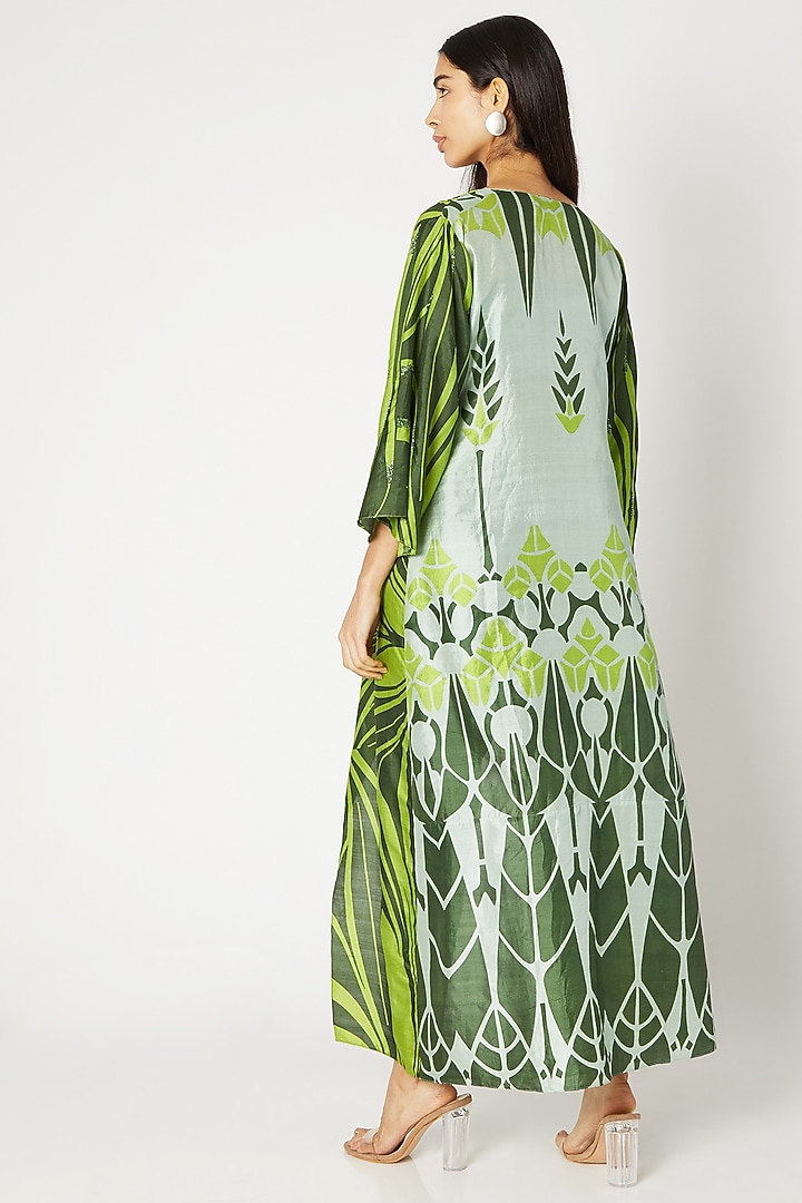 Emerald Green Printed Embroidered Cape With Bustier & Dhoti Pants by Kritika Murarka at Pernia's Pop Up Shop