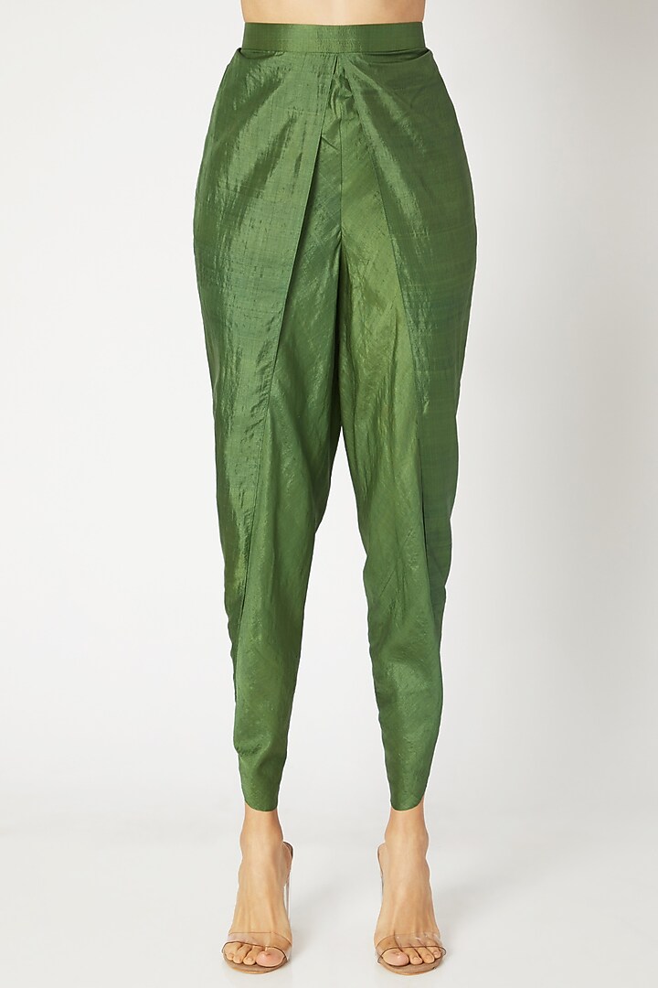 Emerald Green Printed Embroidered Cape With Bustier & Dhoti Pants by Kritika Murarka at Pernia's Pop Up Shop