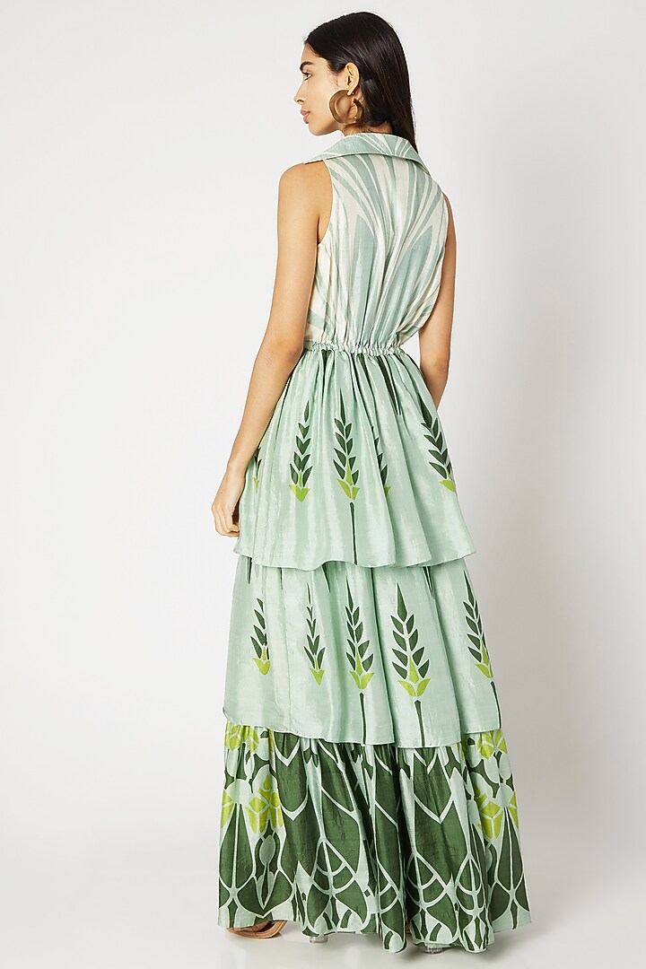 Green Printed Collared Vacation Dress by Kritika Murarka at Pernia's Pop Up Shop