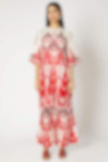 Red & White Printed Tunic With Pants by Kritika Murarka