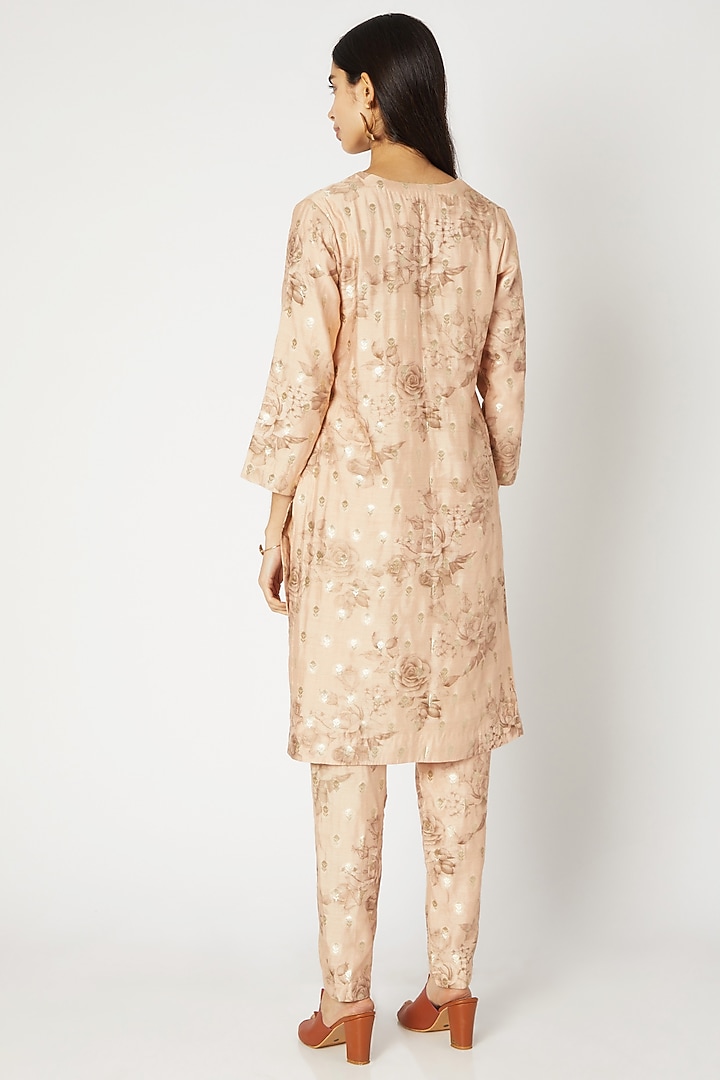 Pale Peach Printed Trouser Pants by Kritika Murarka at Pernia's Pop Up Shop