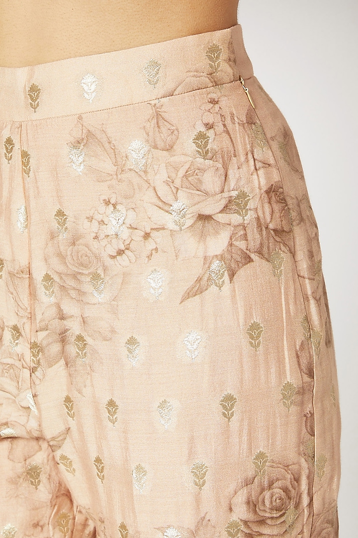 Pale Peach Printed Trouser Pants by Kritika Murarka at Pernia's Pop Up Shop