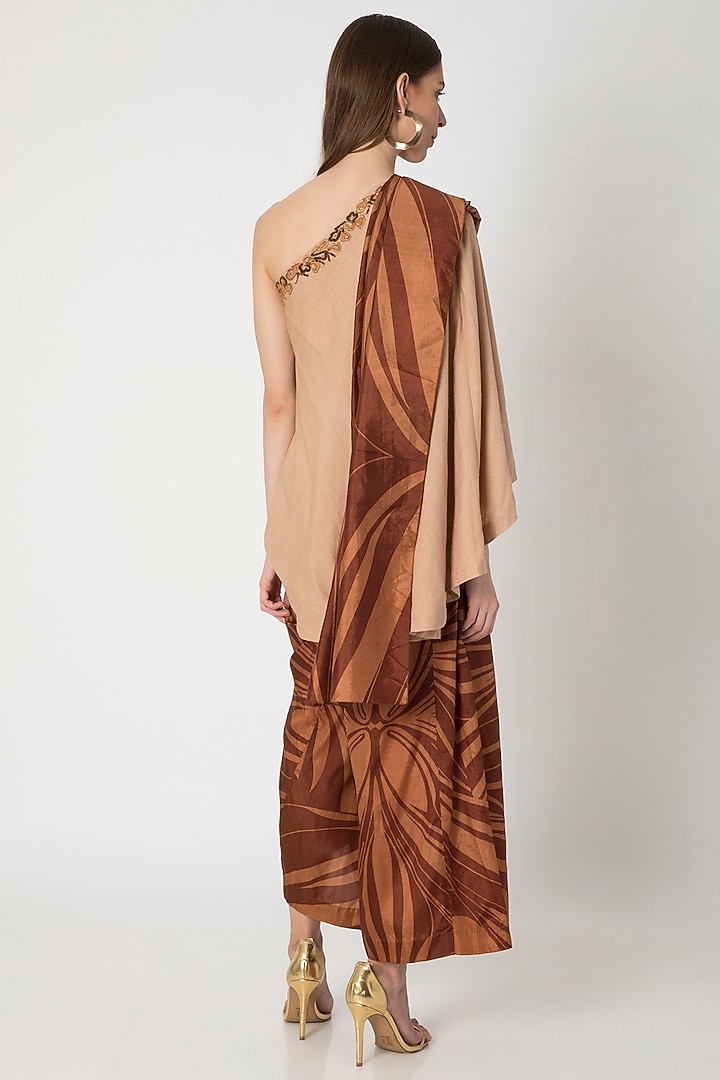 Brown Printed Pleated Pant Festive Saree by Kritika Murarka at Pernia's Pop Up Shop
