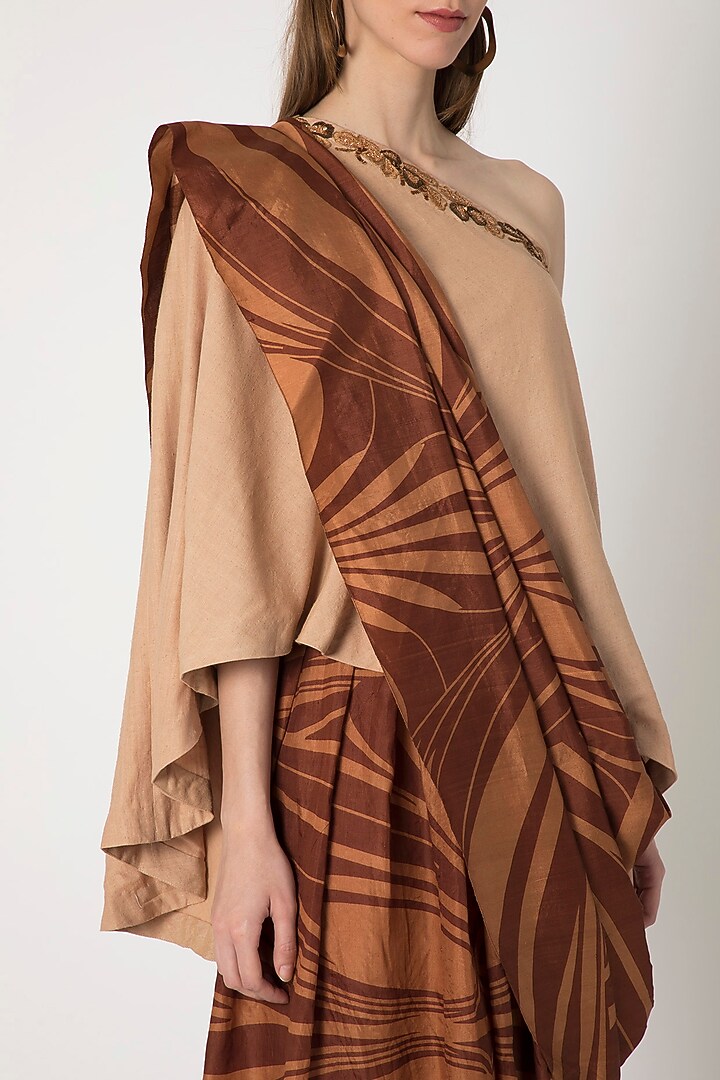 Brown Printed Pleated Pant Festive Saree by Kritika Murarka at Pernia's Pop Up Shop