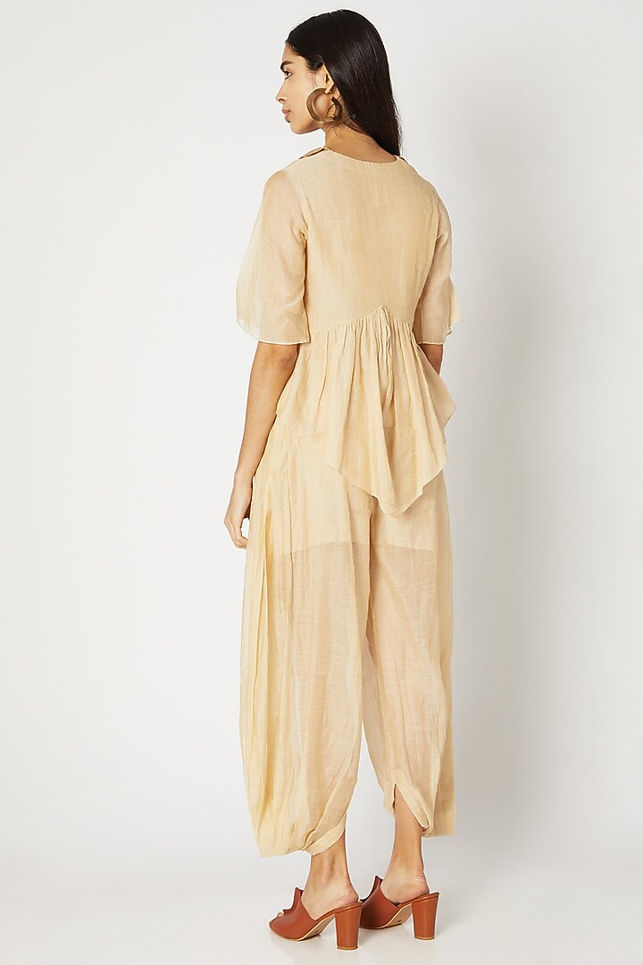Golden Chanderi Tissue Dhoti Pants by Kritika Murarka at Pernia's Pop Up Shop