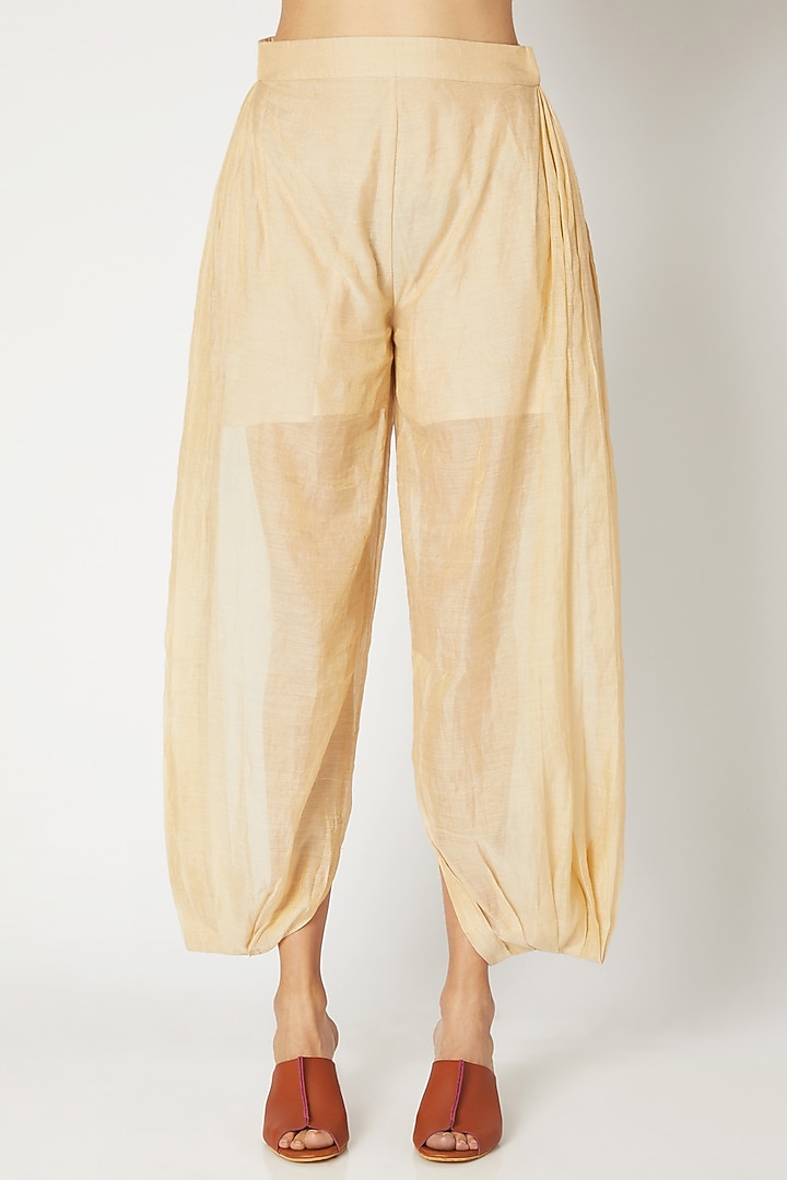 Golden Chanderi Tissue Dhoti Pants by Kritika Murarka at Pernia's Pop Up Shop