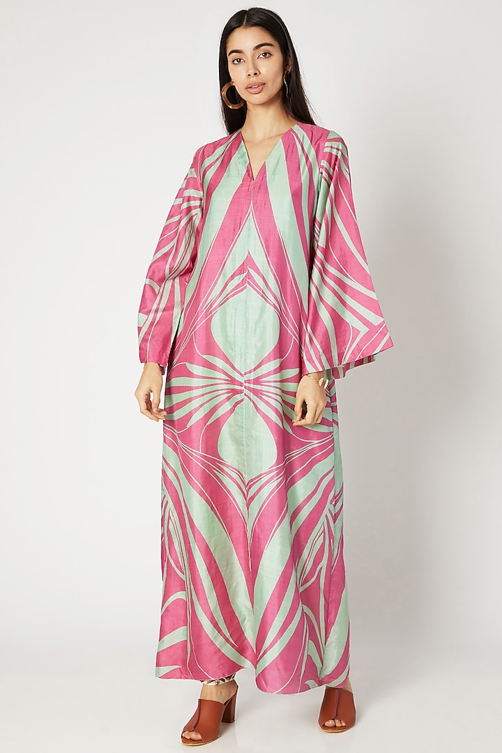 Blush Pink Printed A-Line Maxi Dress by Kritika Murarka