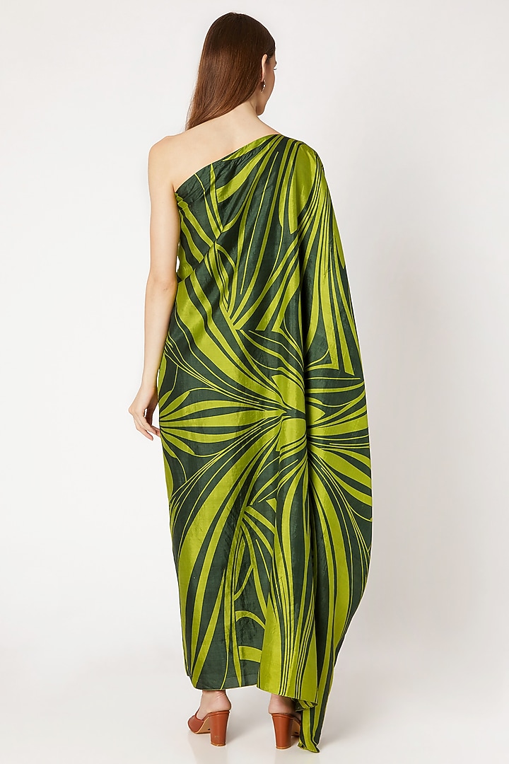 Emerald Green Printed Off Shoulder Summer Dress by Kritika Murarka at Pernia's Pop Up Shop