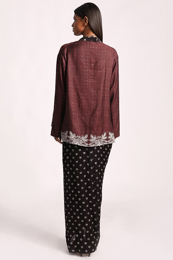 Black & Maroon Embroidered Jacket Set by Kritika Murarka at Pernia's Pop Up Shop