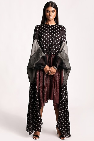 Black & Maroon Dress Printed Dress by Kritika Murarka