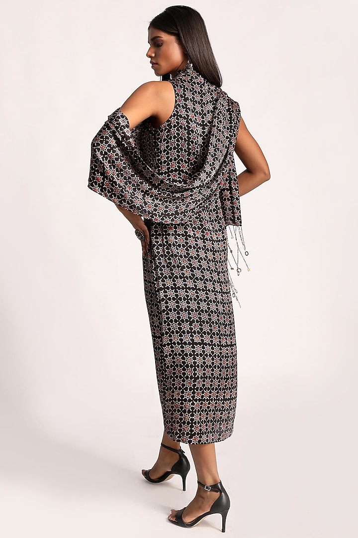 Black & Maroon Printed Scarf Vacation Dress by Kritika Murarka at Pernia's Pop Up Shop