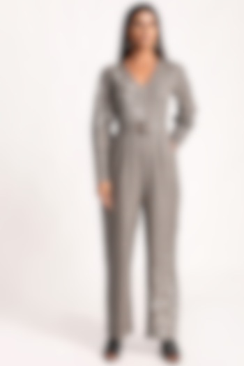 Grey Hand Embroidered Jumpsuit by Kritika Murarka
