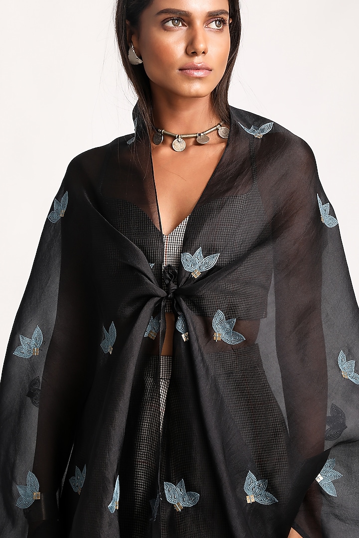 Black Hand Embroidered Cape Set by Kritika Murarka at Pernia's Pop Up Shop