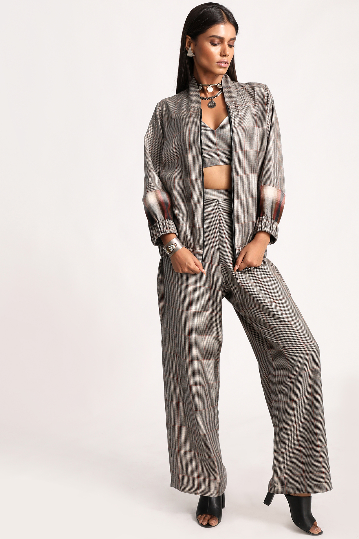Grey Checkered Bustier by Kritika Murarka at Pernia's Pop Up Shop