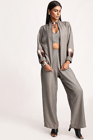 Grey Checkered Bustier by Kritika Murarka