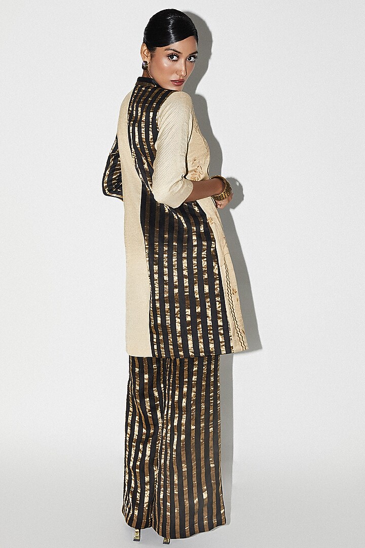 Black & Gold Organza Brocade Embroidered Long Jacket by Kritika Murarka at Pernia's Pop Up Shop