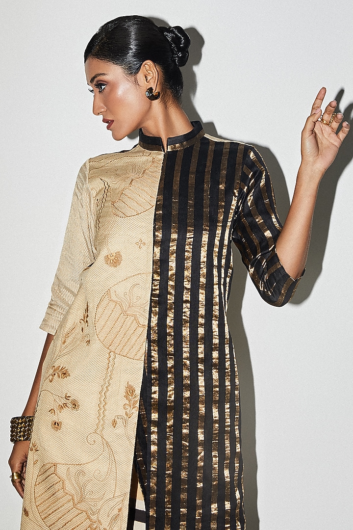 Black & Gold Organza Brocade Embroidered Long Jacket by Kritika Murarka at Pernia's Pop Up Shop