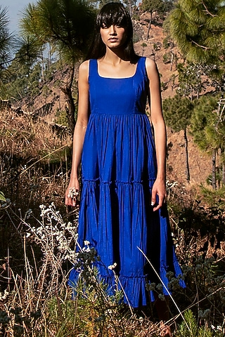 Electric Blue Fit & Flare Midi Dress by Khara Kapas