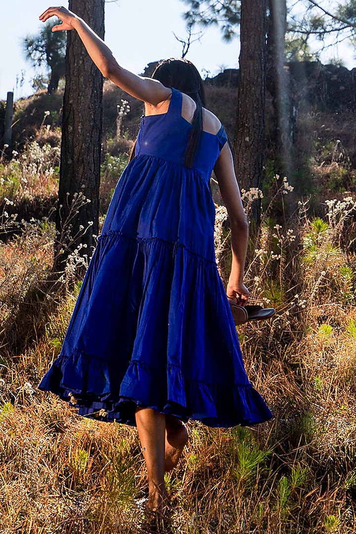 Electric Blue Fit & Flare Midi Summer Dress by Khara Kapas at Pernia's Pop Up Shop