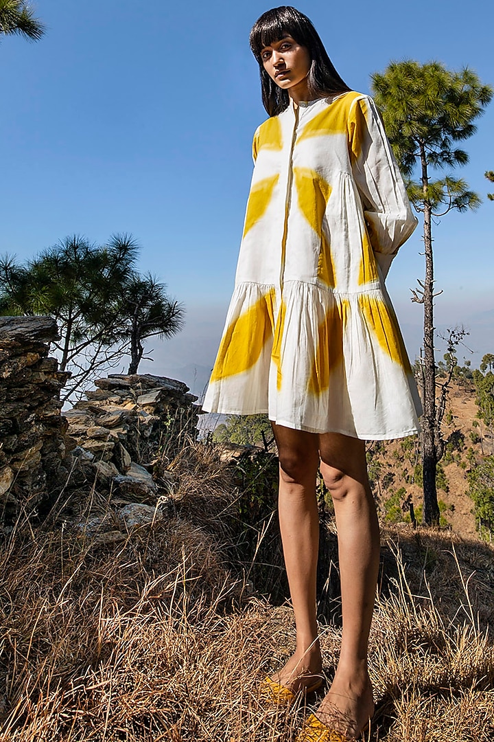 White & Yellow Printed Dress by Khara Kapas