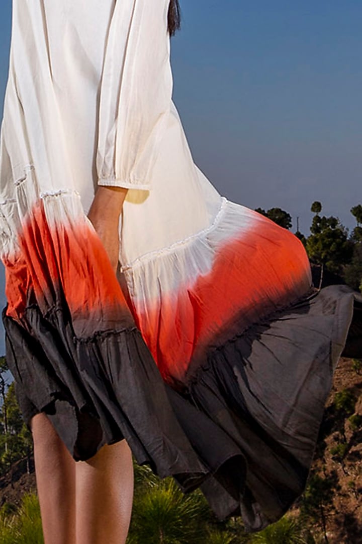 White & Charcoal Frilled Midi Summer Dress by Khara Kapas at Pernia's Pop Up Shop