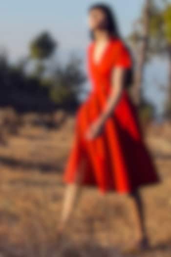 Ruby Red Fit & Flare Poplin Dress by Khara Kapas