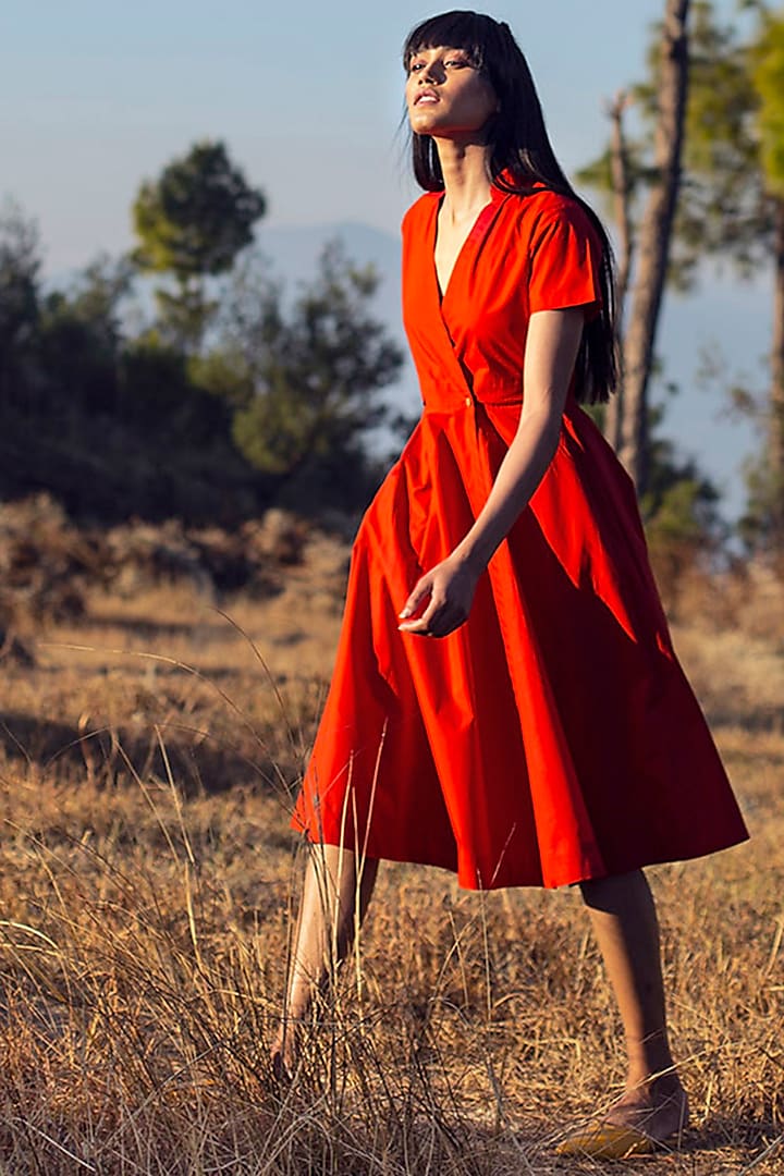 Ruby Red Fit & Flare Poplin Dress by Khara Kapas
