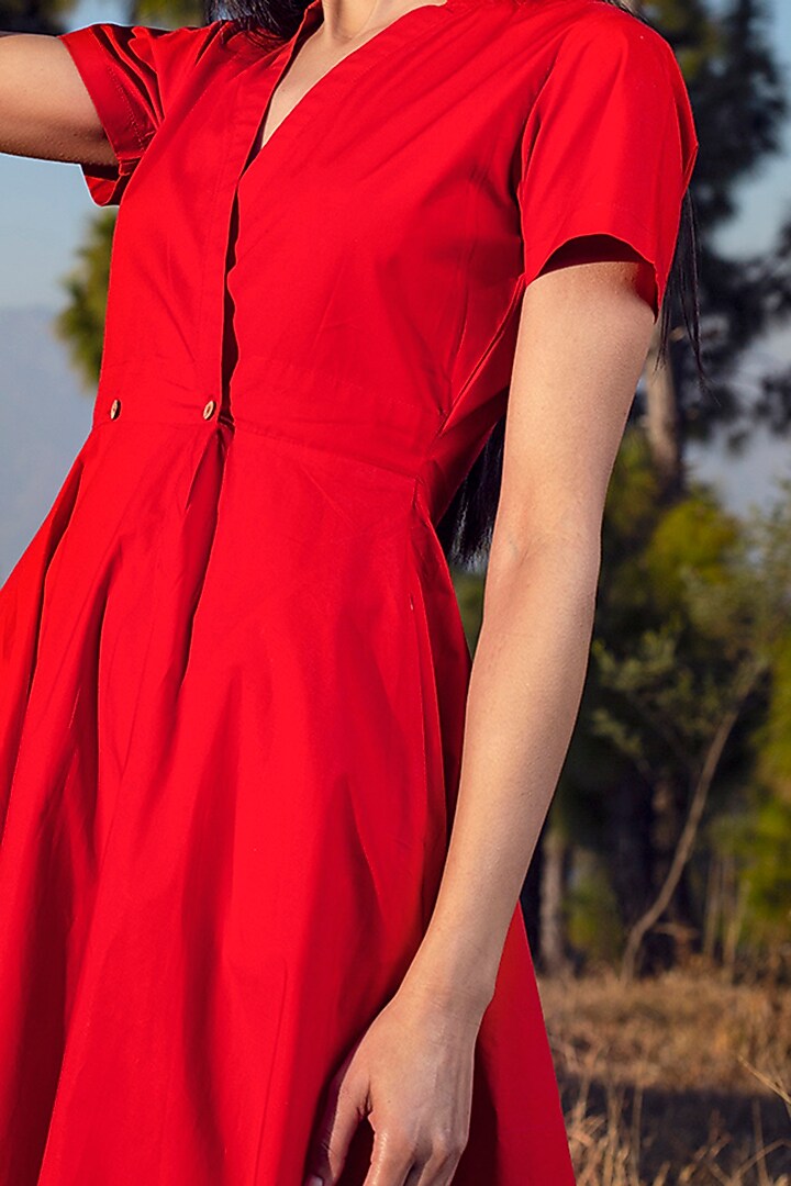 Ruby Red Fit & Flare Poplin Summer Dress by Khara Kapas at Pernia's Pop Up Shop