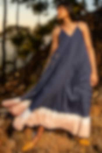 Cobalt Blue & Pink Ruffled Maxi Dress by Khara Kapas
