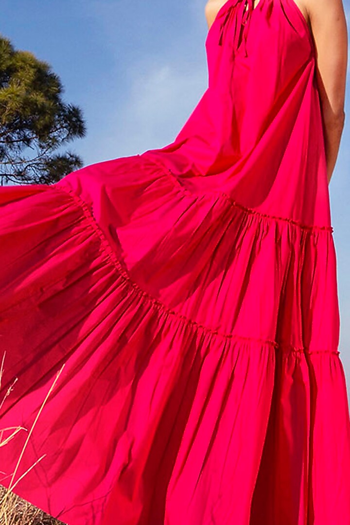 Hot Pink Poplin Sun Summer Dress by Khara Kapas at Pernia's Pop Up Shop