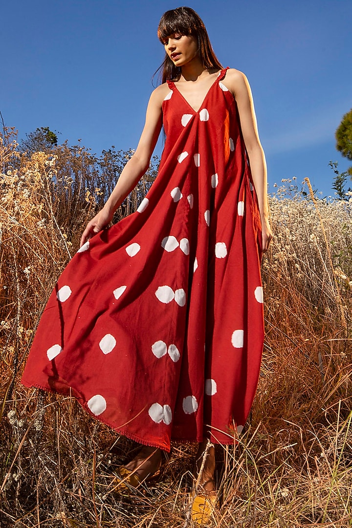 Crimson Red Printed Maxi Dress by Khara Kapas