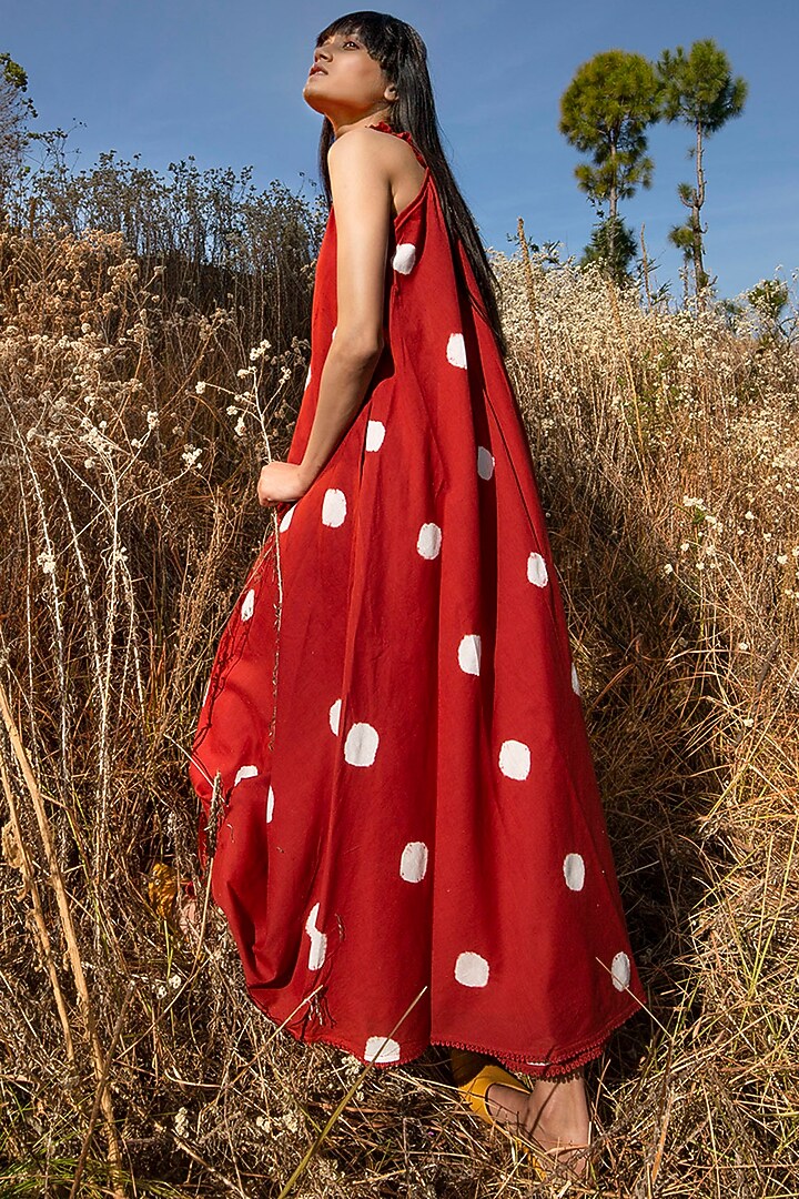 Crimson Red Printed Maxi Summer Dress by Khara Kapas at Pernia's Pop Up Shop