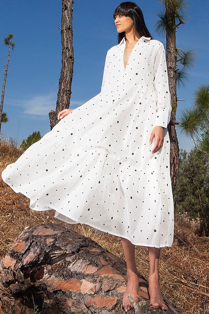 White Polka Dot Printed Dress by Khara Kapas