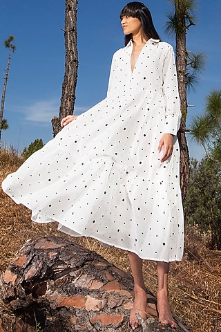 White Polka Dot Printed Dress by Khara Kapas