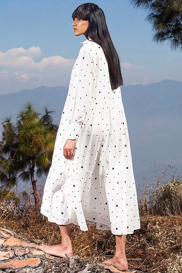 White Polka Dot Printed Summer Dress by Khara Kapas at Pernia's Pop Up Shop