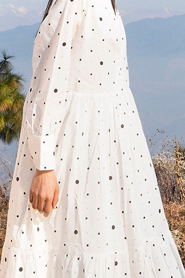 White Polka Dot Printed Summer Dress by Khara Kapas at Pernia's Pop Up Shop