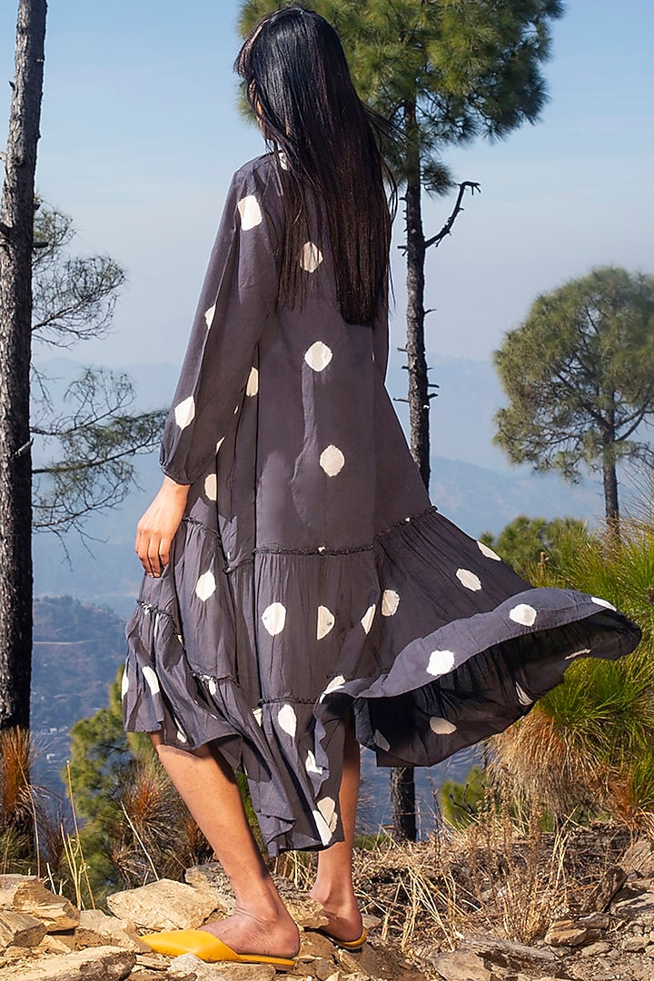 Black Printed Midi Summer Dress by Khara Kapas at Pernia's Pop Up Shop