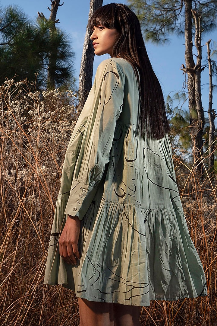 Green Printed Summer Dress by Khara Kapas at Pernia's Pop Up Shop