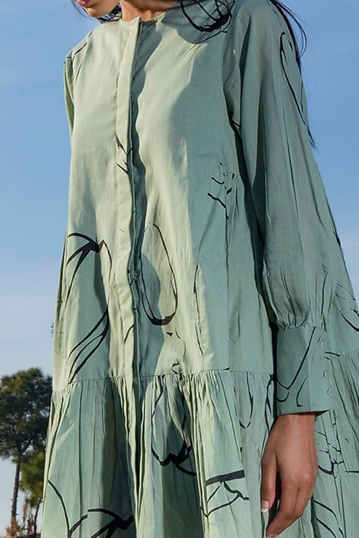 Green Printed Summer Dress by Khara Kapas at Pernia's Pop Up Shop