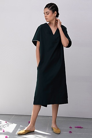 Pine Green Kimono Dress by Khara Kapas