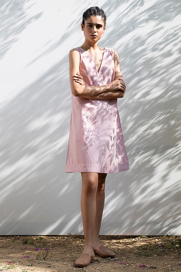 Blush Pink Poplin Shift Dress by Khara Kapas