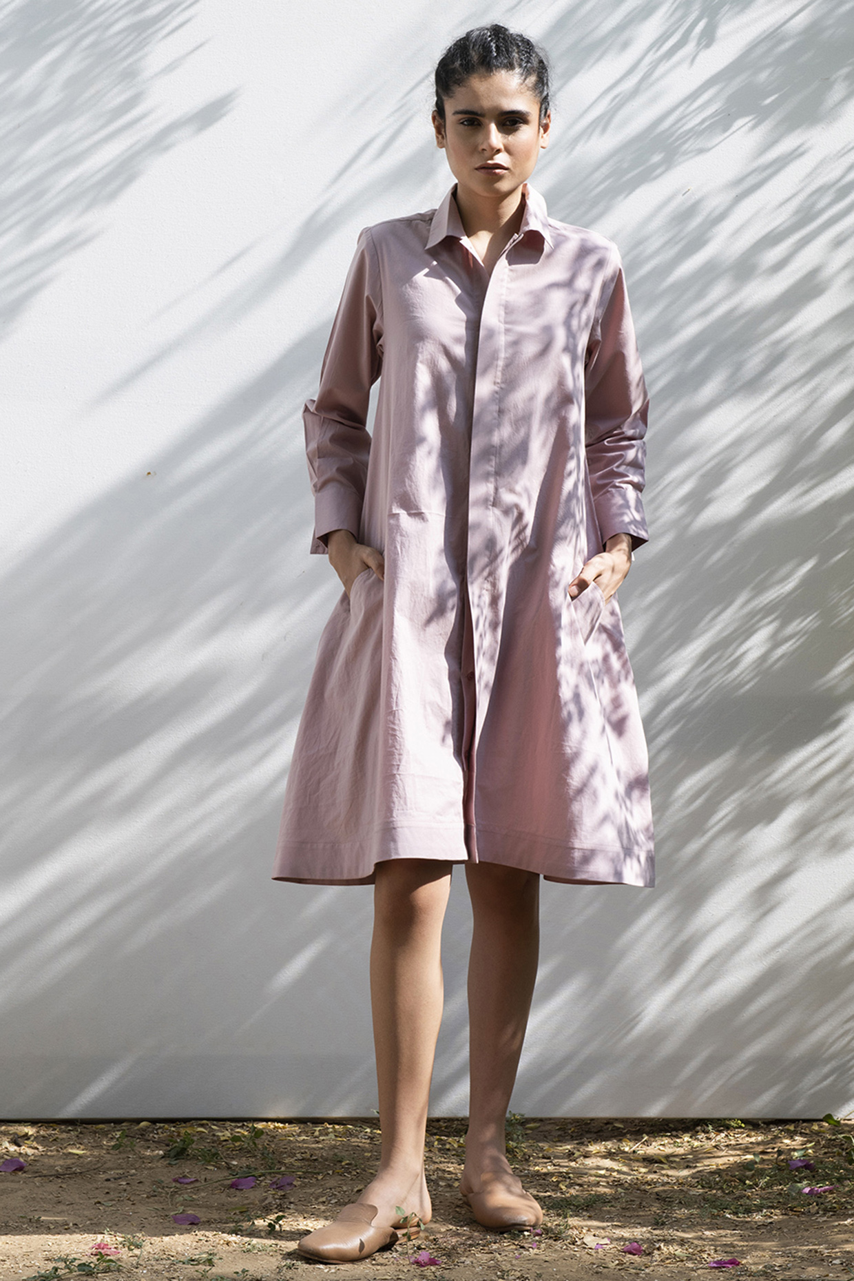 Mauve A-line Shirt Dress by Khara Kapas