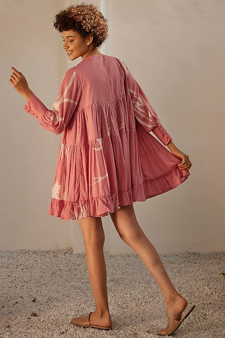 Pale Pink Mul Cotton Printed Summer Dress by Khara Kapas at Pernia's Pop Up Shop