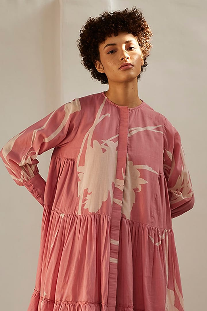 Pale Pink Mul Cotton Printed Summer Dress by Khara Kapas at Pernia's Pop Up Shop
